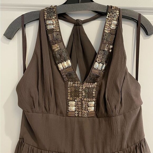 EUC Banana Republic Beaded Chiffon Halter Dress Sz. 2 - Picture 3 of 5